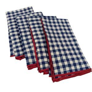 Pottery Barn Linen Edged Ginham Napkins Set of 4 Navy plaid